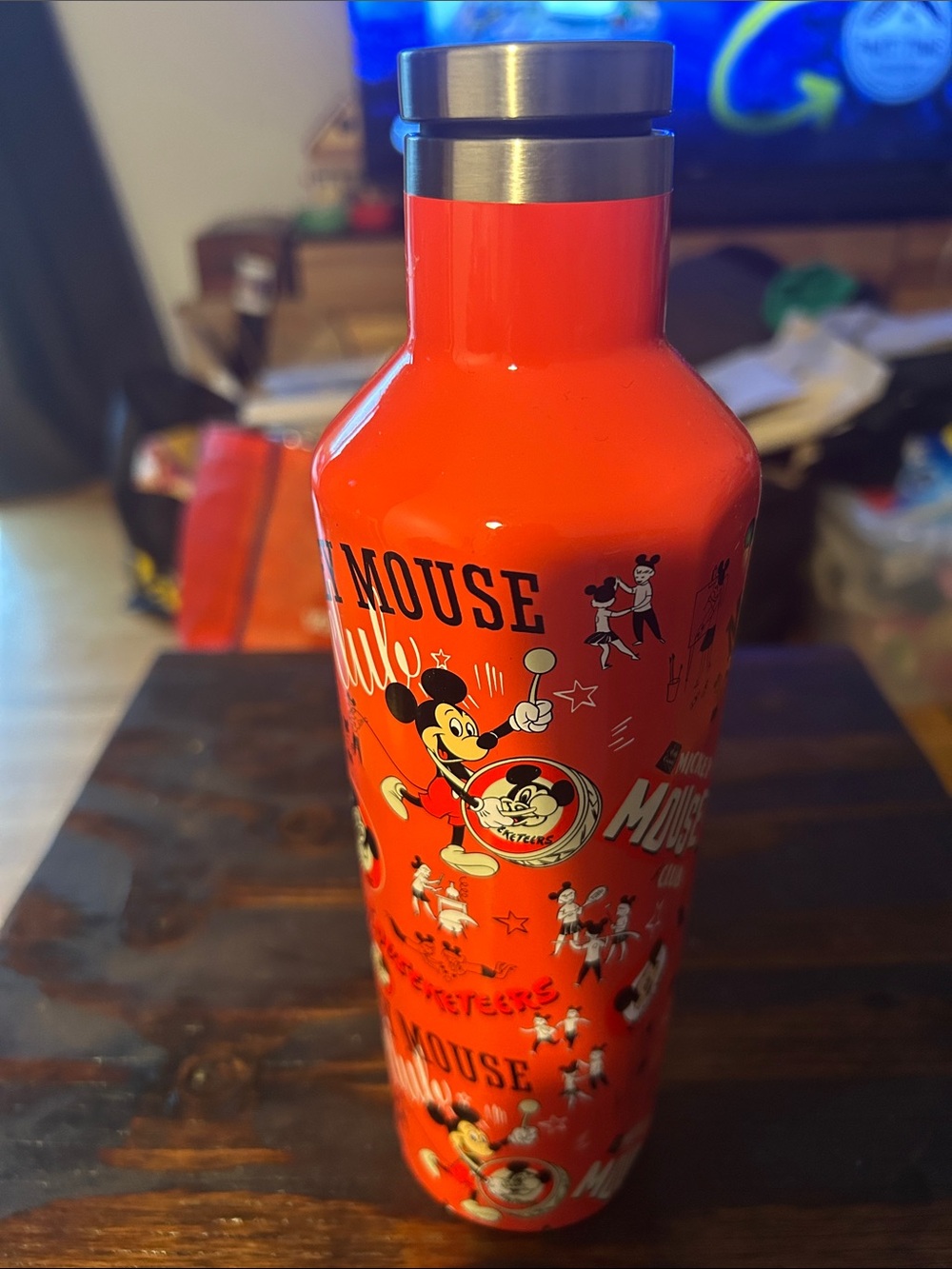 Disney Red Mickey Mouse Stainless Steel Water Bottle with Retro Graphics